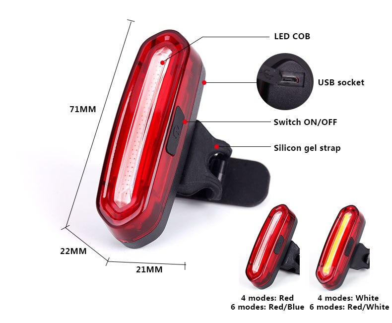 Deemount 100 LM Rechargeable COB LED USB Mountain Bike Tail Light Taillight MTB Safety Warning Bicycle Rear Light Bicycle Part