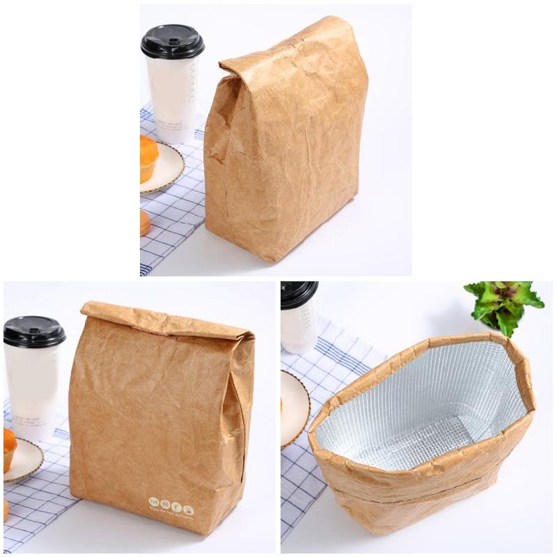 Simpel genanvendelig papir frokostpose unisex bærbar morgenmadspose taske til kvinder mænd bolsa termica