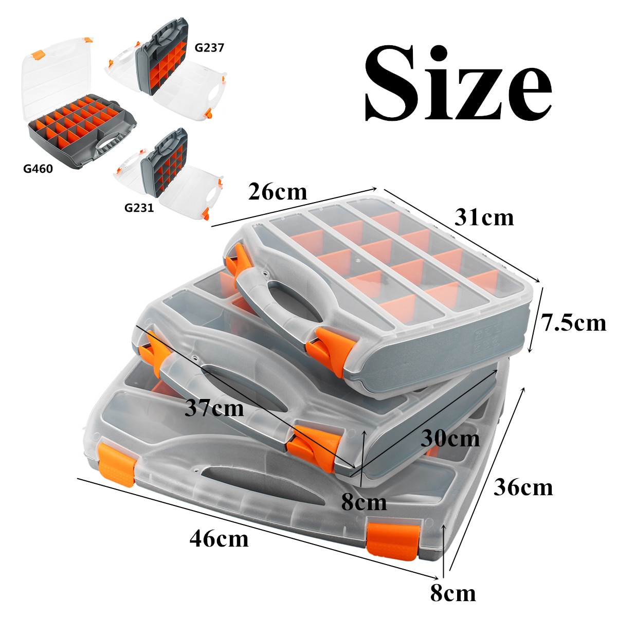 Tool Organiser Compartment Box Case Storage Screw Nail Nut Bolt 3 Sizes Lightweight Removable Polypropylene
