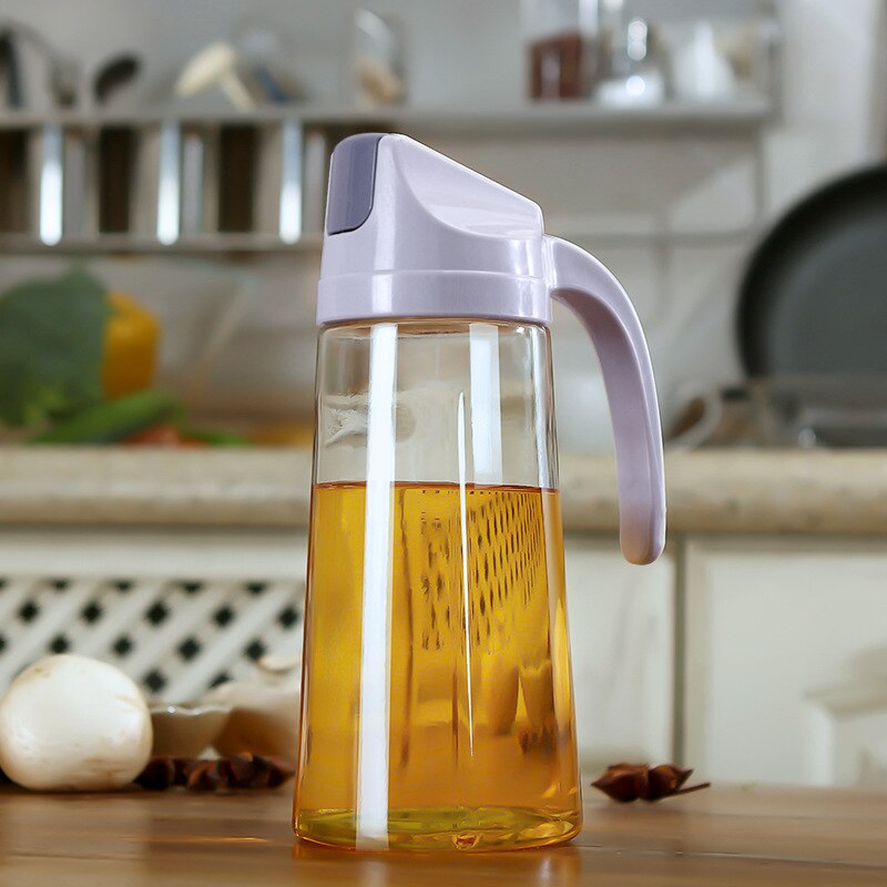 Glass Oil Jug Home Leakproof Bottle Kitchen Automatic Opening and Closing Lid diao wei liao ping Oil Vinegar Bottle Oil Jar Pot: Gray