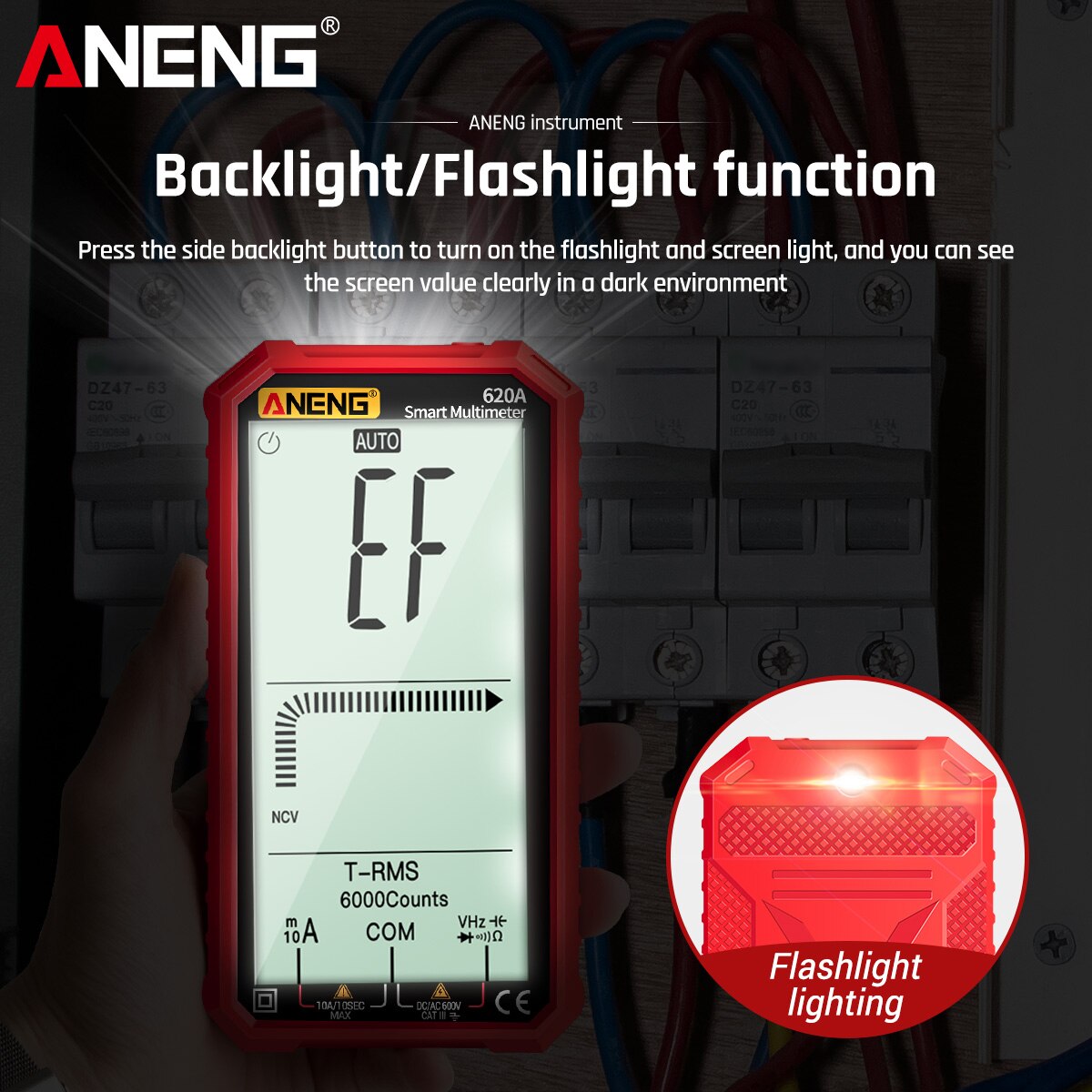 ANENG True-RMS Auto-Ranging Digital Multimeter with Amp Volt Ohm Capacitance Continuity Temperature Frequency Diode Tests