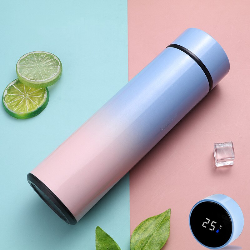 Intelligent Color Changing Temperature Insulation Cup Stainless Steel Vacuum Leak-Proof Travel Thermos Coffee Cup Christmas: Gradient Blue-Pink