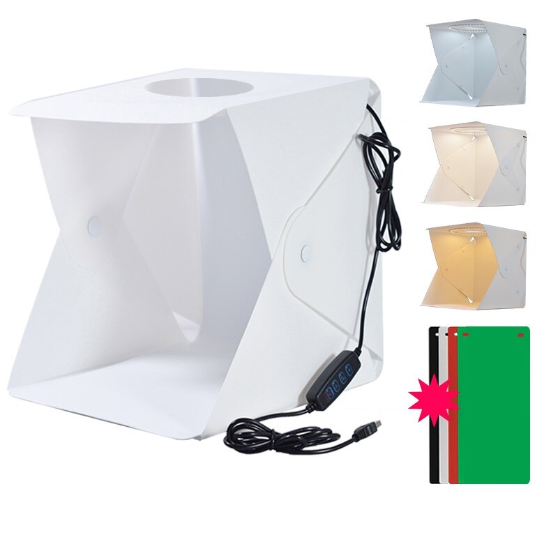 Kit Softbox portatile da 11.8 pollici Lightbox 12W Ring Light EVA fondali da tavolo fotografia Studio fotografico Kit Softbox per fotocamera del telefono: 30cm 4backdrops