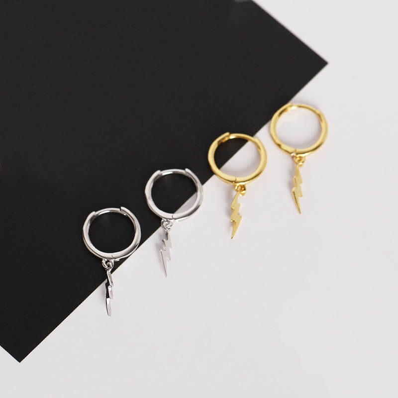 Orecchini A Cerchio In Argento 925 Con Ciondolo Fulmine CZ – Regalo Per Donna Con Panno E Confezione - 2