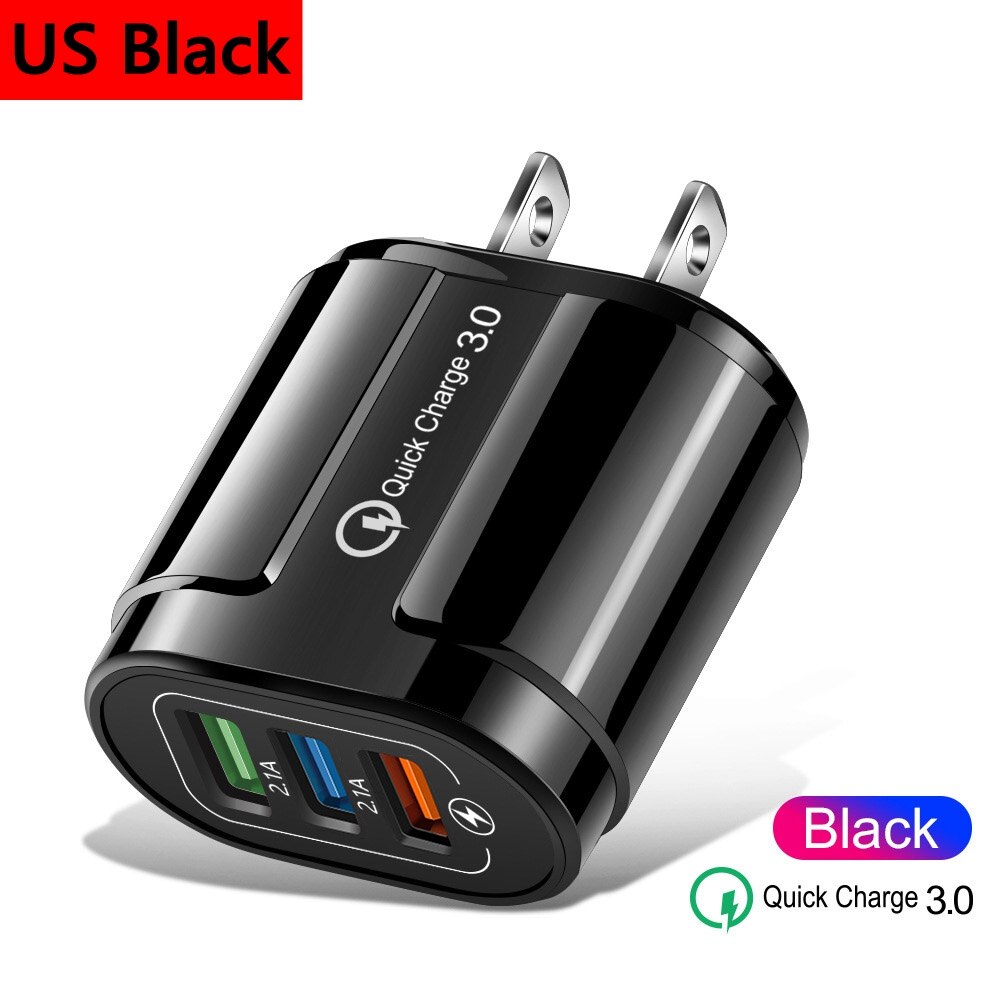 Olaf EU/Us-stecker USB Ladegerät 5A Quik Ladung 3,0 Handy Ladegerät Für iPhone 11 Samsung Xiaomi 3 port 28W Schnelle Wand Ladegeräte: Type B-US Black