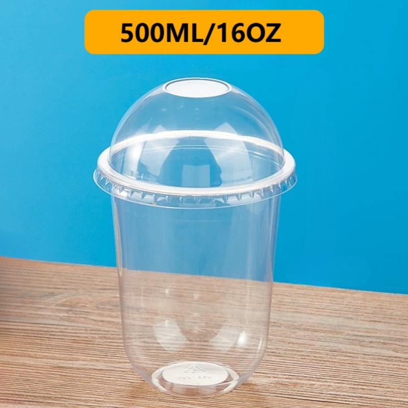 50ST Engångs Plastmuggar med Lock - 250ml 360ml 500ml - Transparent Behållare för Drycker, Desserter, Glass: Silver-