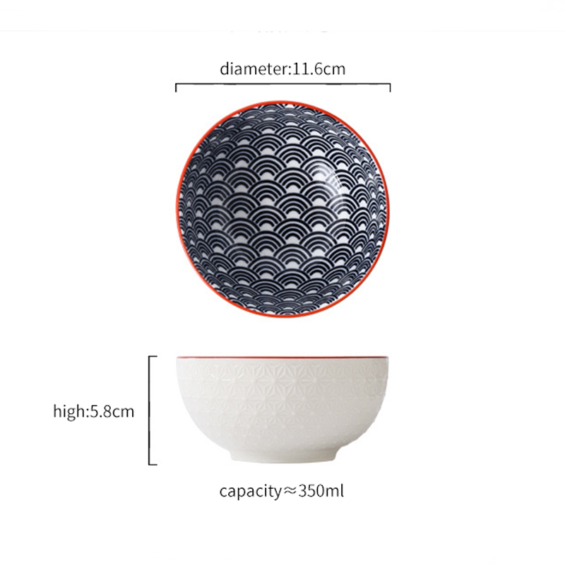 4.5 Inch Household Rice Bowl Ceramic Tableware Nordic Minimalist Style Underglaze Relief Kitchenware Porridge Bowl Small
