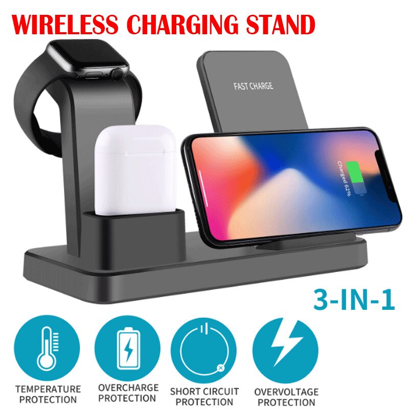 3 in 1 Draadloze Oplader Standhouder Base Dock Station Snel Opladen Dock Station Voor iPhone Voor Apple Horloge Dock airpods