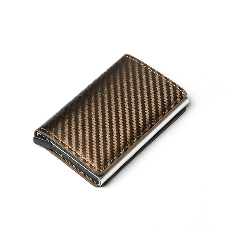 Men's Credit Card Holder Carbon Fiber RFID Blocking Leather Bank Card Wallet women's wallet thinr Case Protection Purse: TQ012 Brown