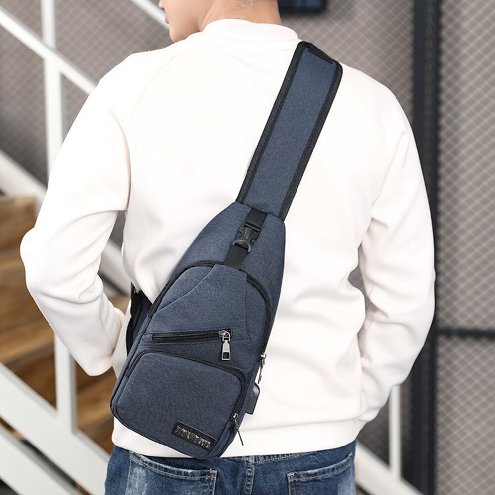 Bolso deportivo de informal para hombre, bolso de pecho con carga USB de gran capacidad, bolso cruzado ajustable para exteriores