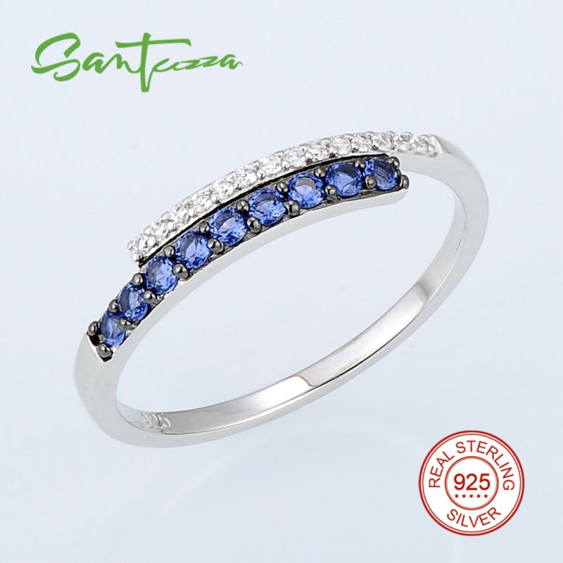 SANTUZZA Schmuck einstellen für Frauen Blau Nano Zirkonia Schmuck einstellen Ohrringe Ring einstellen 925 Sterling Silber Schmuck einstellen