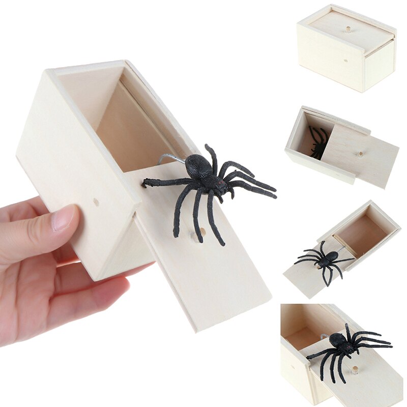 Prank Bauble April Fool's Day Spoof Funny Scare Small Wooden Box Spider Scary Girls Education Baby Toys