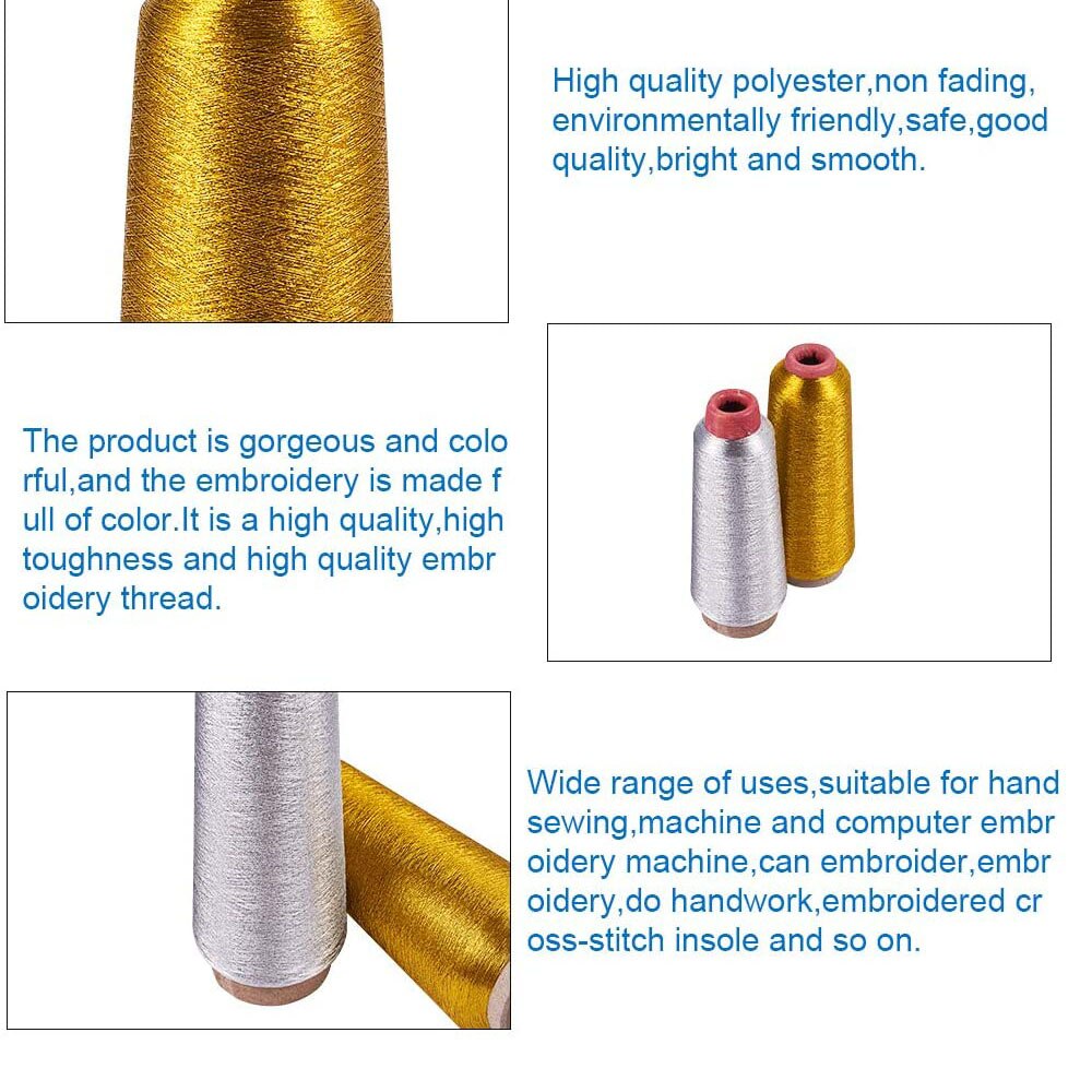 1Pc Gold/Silver 3000M Cross Stitch Metal Thread Polyester Thread for Hand-woven Embroidery DIY Sewing Thread
