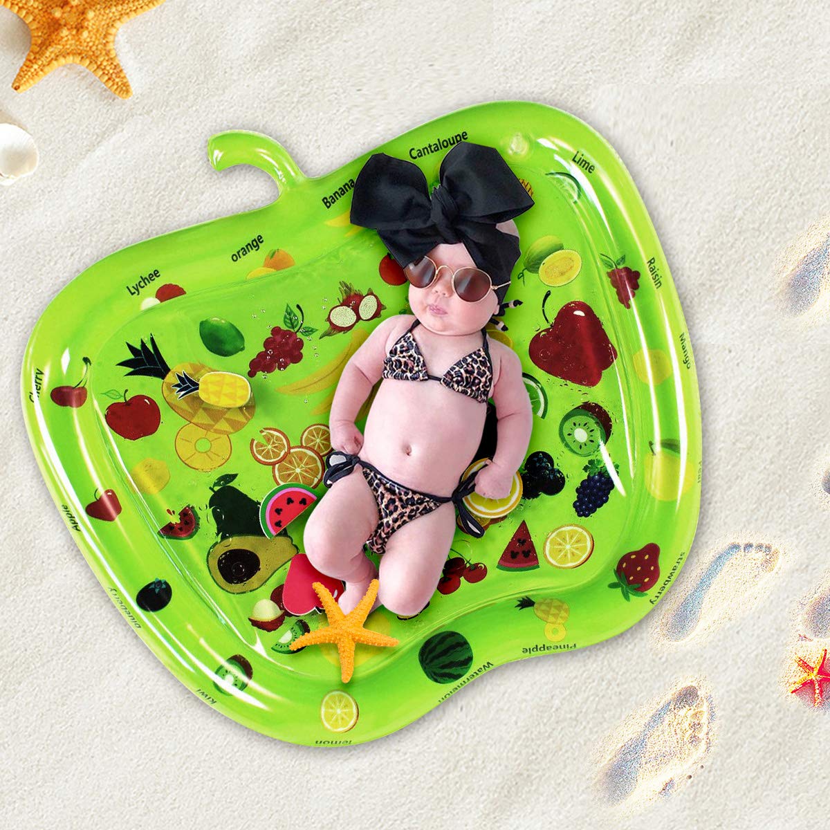 Tummy Time Baby Inflatable Water Mat, Apple Shape Infants Toddlers Activity Center Sensory Developmental Play Mat with Toys