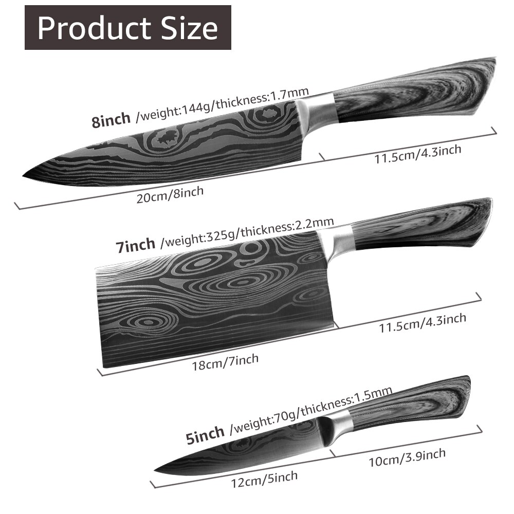 Køkkenkniv 5 7 8 tommer kokkeknive i rustfrit stål kødkniv værktøj 440c lazer damacuse mønster madlavning 1-3 stk sæt