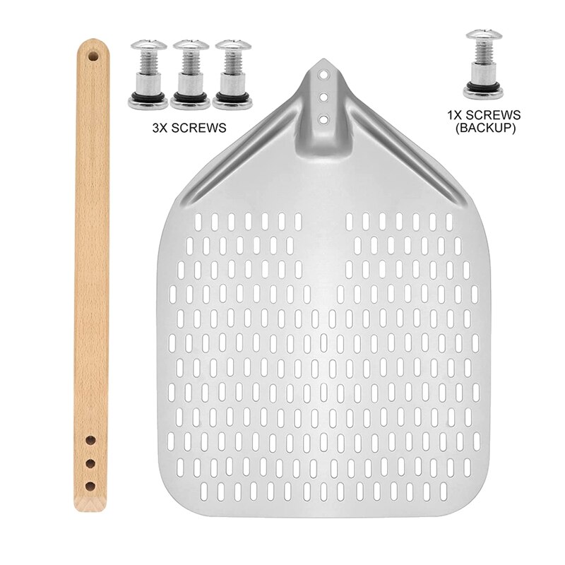 Perforated Pizza Peel, 12 Inch Anodized Aluminum Pizza Paddle with Detachable Handle Rectangular Pizza Turning Peel