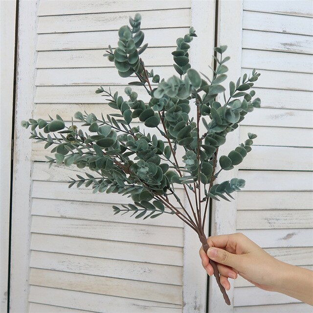 Meldel Diy Bruidsboeket Decoraties Kunstmatige Eucalyptus Bladeren 7 Vorken Handgemaakte Plant Bloemstuk Bruiloft Benodigdheden: Type 2  deep green
