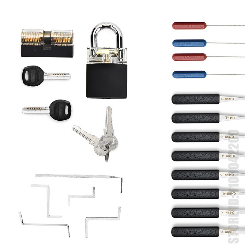 3 In 1 Set Locksmith Tools Practice Transparent Lock Kit With Broken Key Extractor Wrench Tool Removing Hooks Hardware: LT29-White Set