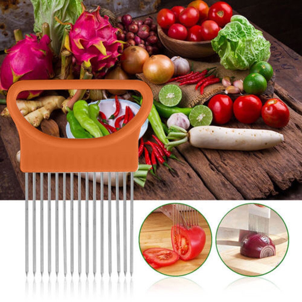 Stainless Steel Onion Needle Onion Fork Vegetables Fruit Slicer Tomato Cutter Cutting Safe Aid Holder Kitchen Accessories #50g