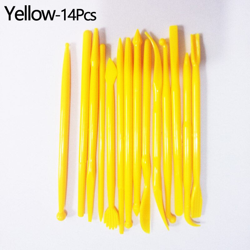 14pcs/set Plastic Clay Sculpting Set Cake Decorating Tools Set for Shaping Clay Playdough Tools Toys Polymer Modeling Clay Tools: Yellow-14pcs