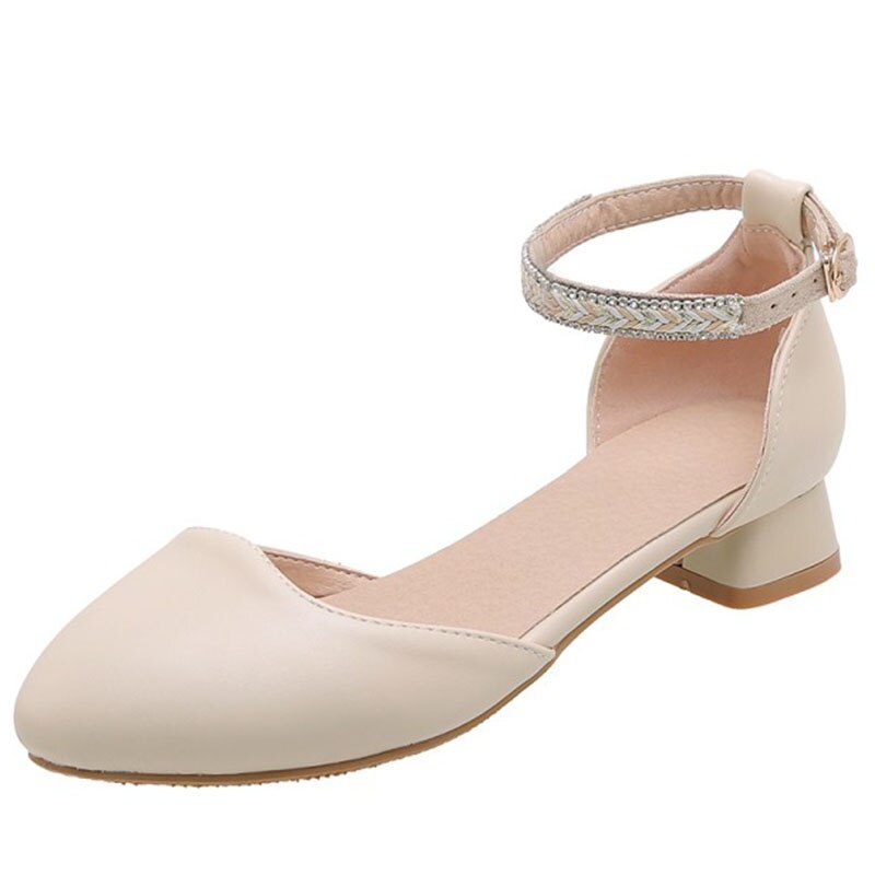 ASILETO Woman Concise Summer Flats Sandals Pointed Toe 2.5cm Hoof Heels Ankle Buckle Large size 32-43 White Date T1145: Beige / 41