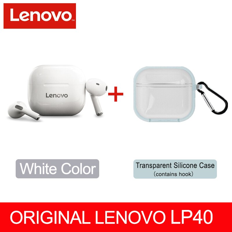 Nowy oryginalny Lenovo LP40 TWS bezprzewodowe słuchawki Bluetooth 5.0 podwójna redukcja szumów Stereo Bass sterowanie dotykowe długi tryb gotowości 230mAH: LP40 White a TM Case