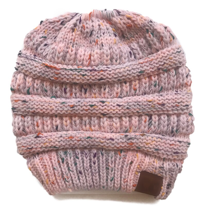 Doitbest Winter Female Ball Cap Top Hole Hat For Women Girls Hat Knitted Beanies Cap Hat Thick Womens lady Skullies knit Beanies