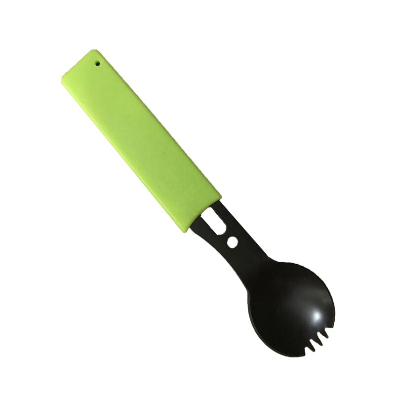 Kit de utensilios de cocina para acampada, cuchara, tenedor, abrebotellas, portátil, multifuncional, seguridad y supervivencia, acero inoxidable duradero: Black and green set