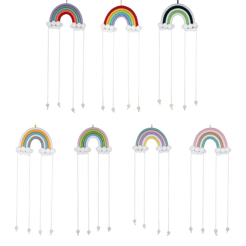 nórdico Arco Iris hecho a mano tejer ornamento niños Pared de habitación colgante decoración del hogar A2UB