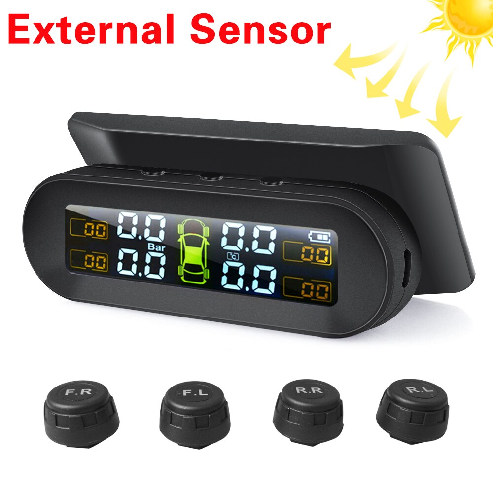 TPMS Solar Power TPMS Car Tire Pressure Alarm 360 Adjustable Monitor Auto Security System Tyre Pressure Temperature Warning: T2-E