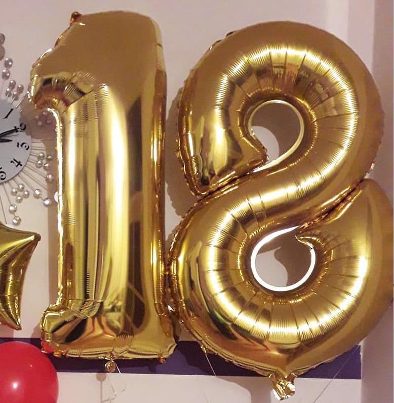 Globo número 18 de 32/40 pulgadas para niño y niña, globos de aluminio de Color dorado, plateado, azul y rosa, decoración para de aniversario de 18 cumpleaños: gold / 32 pulgadas