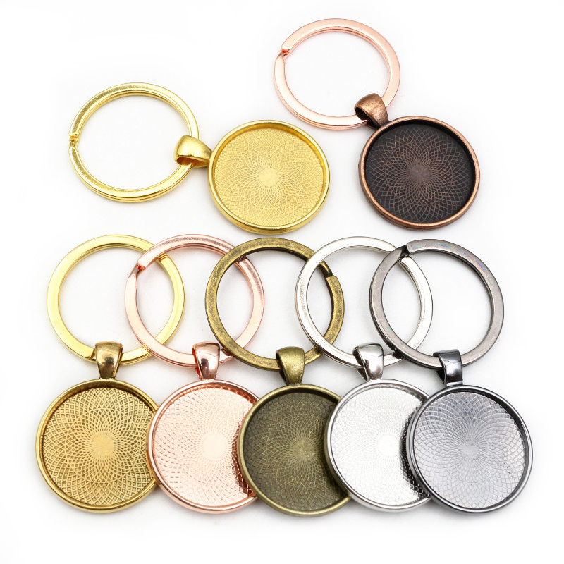 5 Stuks Sleutelhanger Met Hanger Bezel Blanco Fit 20 25 30Mm Camee Glazen Cabochon Basis Instelling Diy Sleutelhanger Sleutelhanger