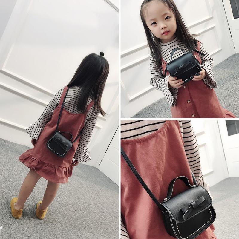 Children Girls Messenger Bag Bowknot Pure Color Handbags Kids Leather Shoulder Bags Mini Crossbody Clutch Handbag
