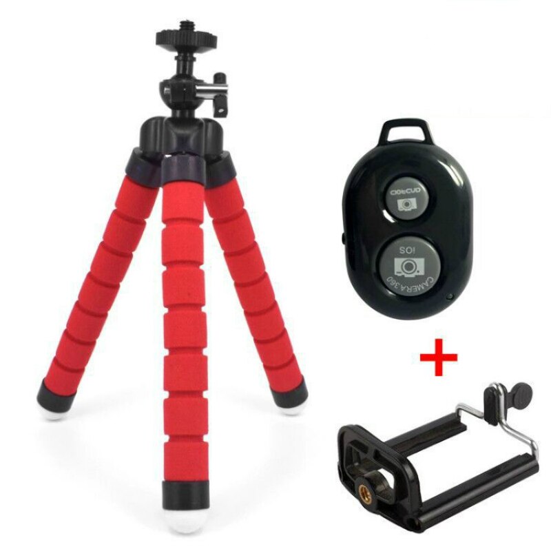 Mini trípode para teléfono con Clip Flexible esponja pulpo trípode con Bluetooth obturador remoto bolsillo trípode para iPhone móvil Etc: Red 3piece