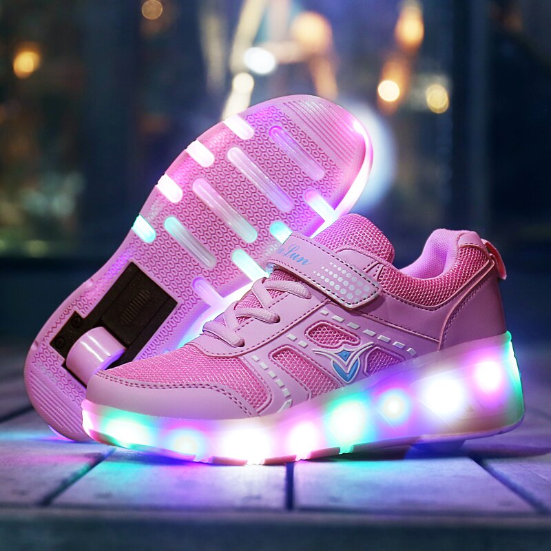 Kinderen Roller Skate Schoenen Roze Blauw Jongens Meisjes Led Licht Sneakers Met Wiel Jongen Meisje Casual Schoen Zapatillas Ruedas