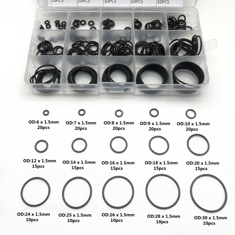 Doos Rubber NBR O Ring CS 1.5mm Assortiment Zwarte O-Ring Afdichting Set Nitril Ringen Voor Auto O Ring Kit