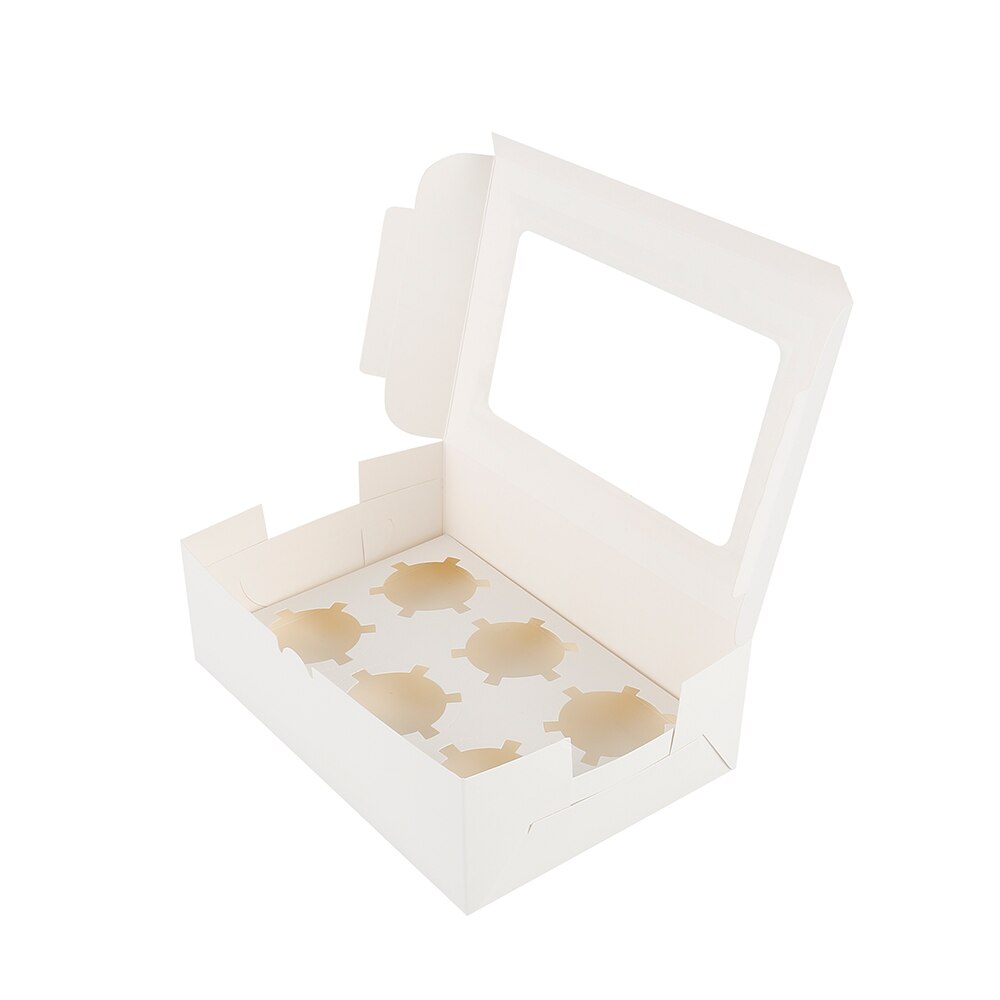 15 stk 12 hulrum cupcake æske med vindue bærbare pap cupcake æsker papir æske til bryllup fest mad emballage slik: 6 kopper hvide