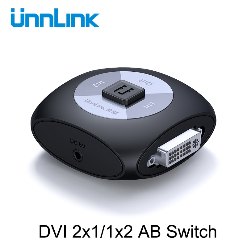 Unnlink DVI Switch Splitter Bi-Directional 2X1/1X2 FHD1080P@60Hz Driver Free DVI-D 24+1 Switcher for Computer PC Monitors