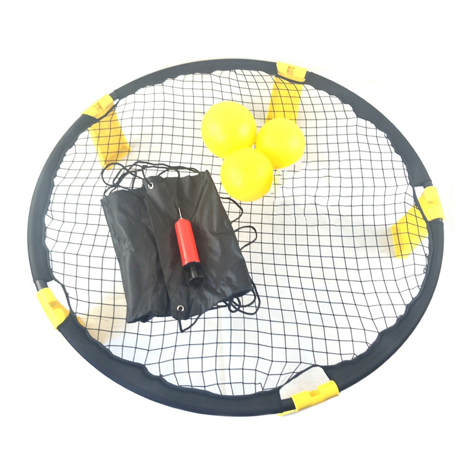 Beachvolleyball-buzzball-kampfspiel, teamspiele mit / 3 bällen im park