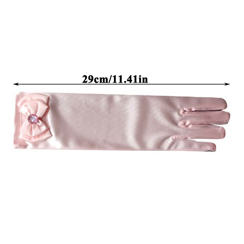 Guantes largos de baile de princesa para niños, vestido de novia de satén para niñas, accesorios de disfraz con lazo, de cumpleaños y Navidad
