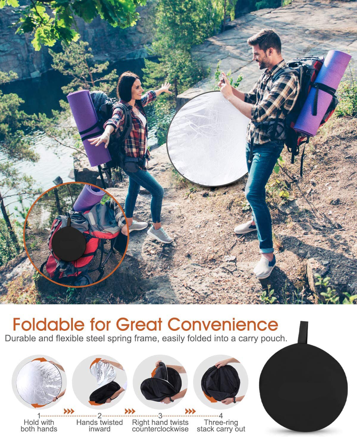 80Cm 5 In 1 Inklapbare Light Ronde Reflector Houvast Draagbare Multi Photo Disc Fotografie Wit Silivery Reflector