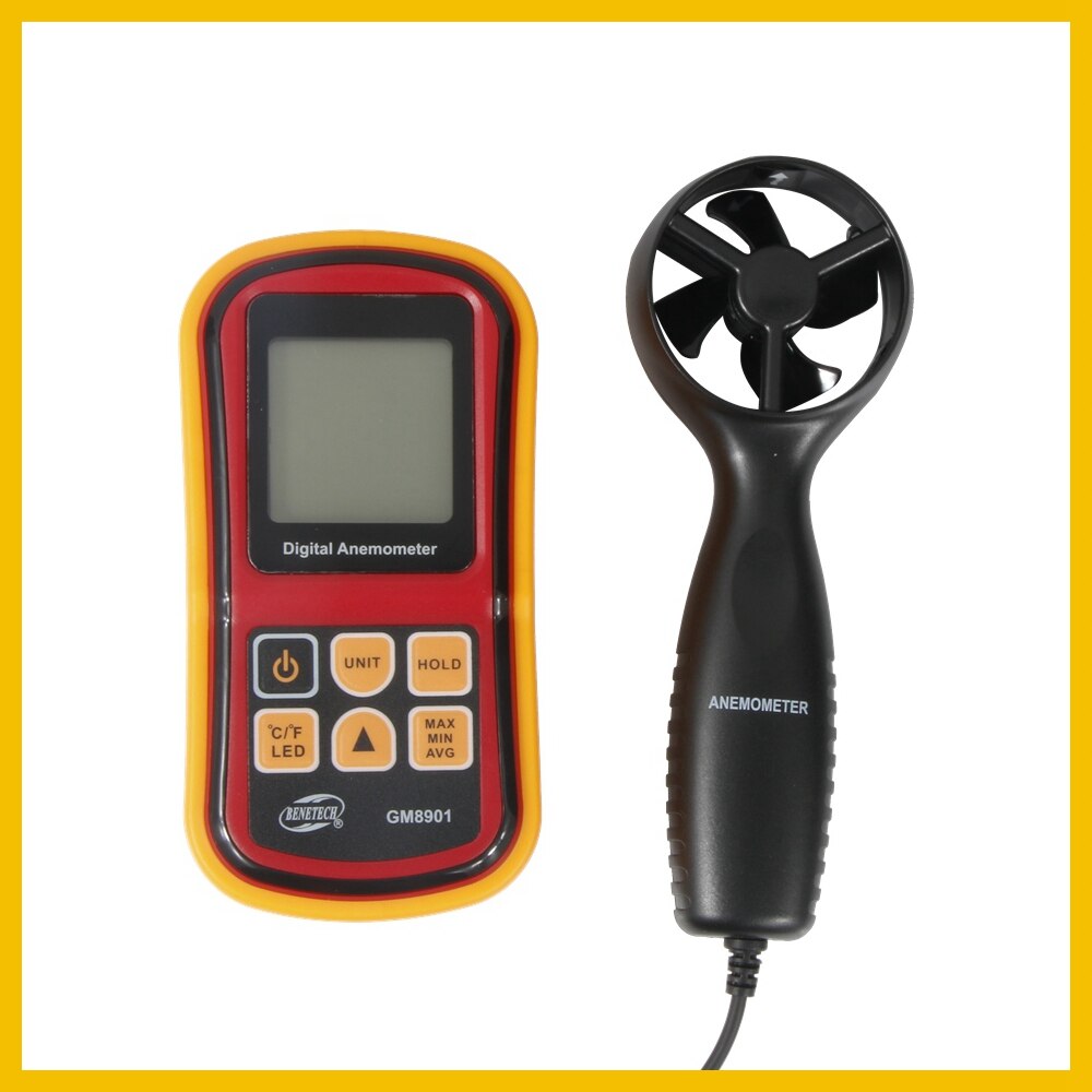 Høj nøjagtighed anemometro lcd-display digitalt anemometer 0 ~ 45m/ s vindmåler lufthastighed temperaturmåler  gm8901- benetech