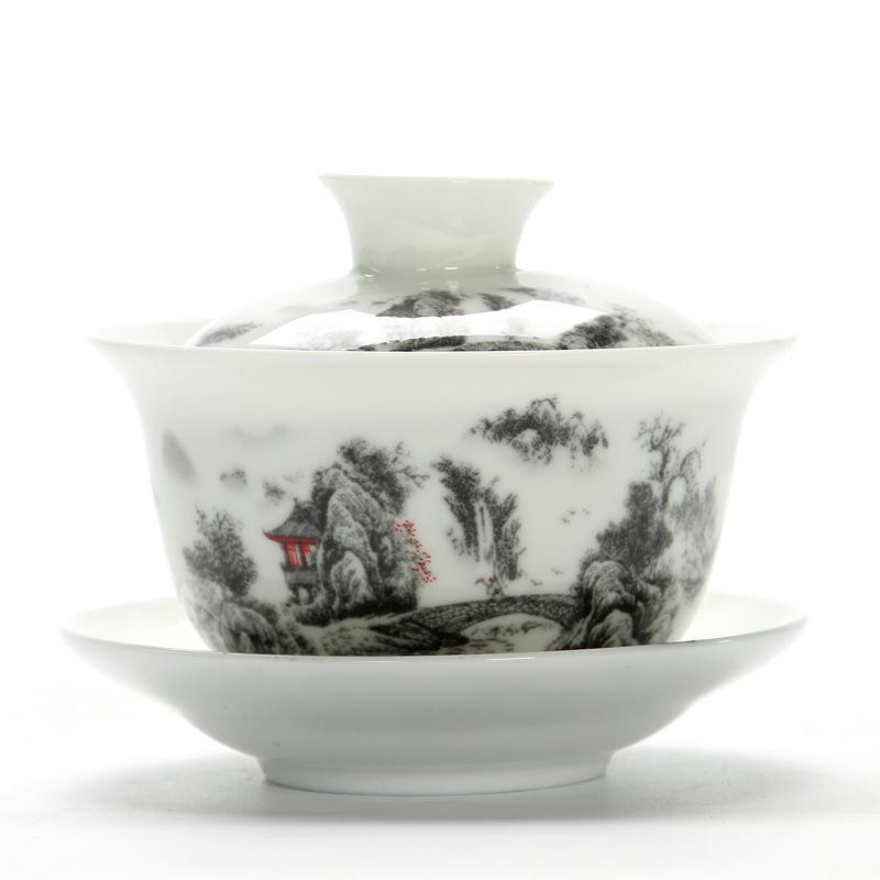 Chinese Traditional Gaiwan Teaware Set Ceramic Teapot Kettle Handpainted Gaiwan Set Porcelain Chinese Kung Fu Tea Set Tea Tureen: 4