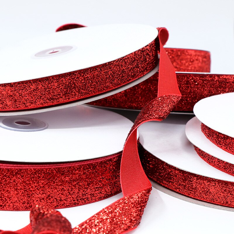 10 yard/rulle rødt glitter fløjl bånd til håndværk håndlavet bryllup dekorativt gør-det-selv silke satin bånd hjemme juleindpakning