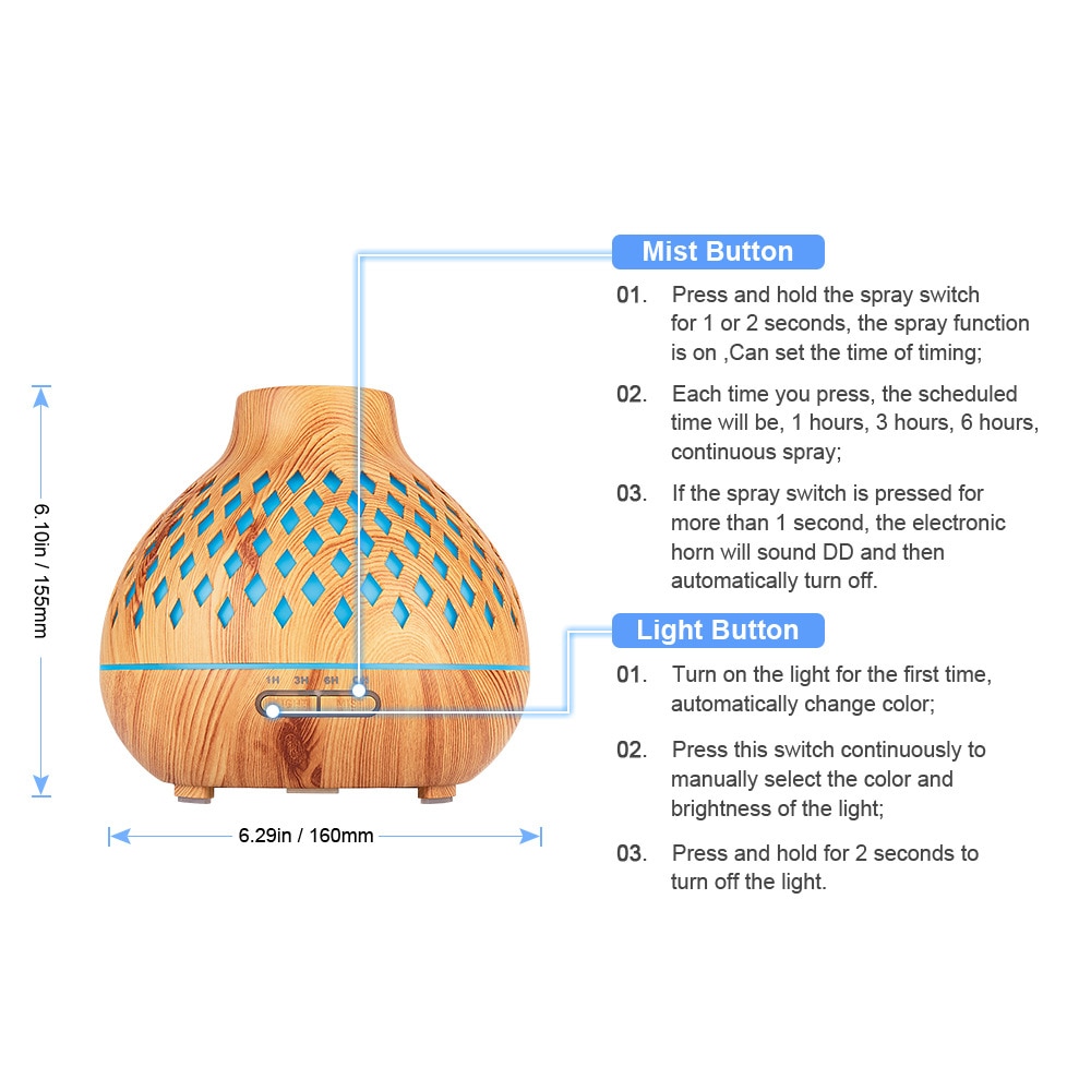 Afstandsbediening aroma diffuser luchtbevochtiger 400ml ultrasone koele mist etherische olie diffuser led-licht aromatherapie diffuser