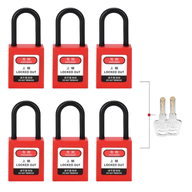 6 stuks lockout/tagout veiligheidssloten set, -6 rode sloten met verschillende sleutels, gelijksluitend, stofbestendig, osha-conform.: Zilver