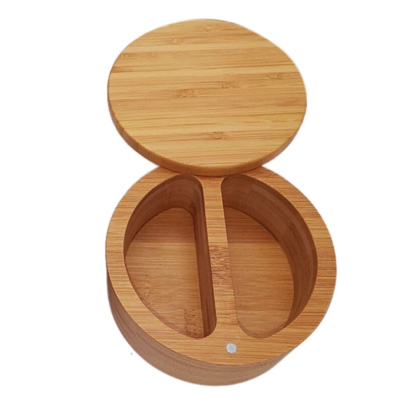 Bamboo Wood Divided Spice Box With Swivel Cover Bamboo Salt And Spice Storage Box Bamboo Salt Keeper
