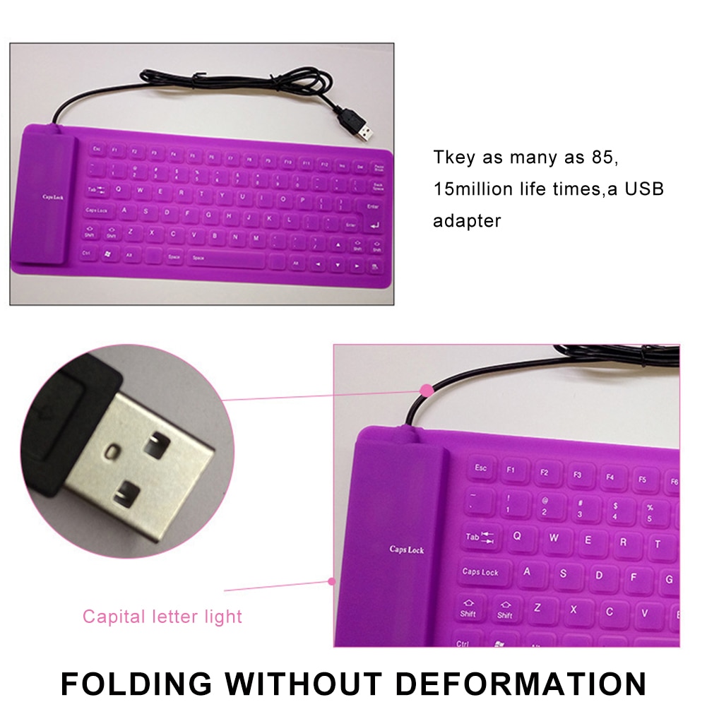85 Key USB Mini Flexible Silicone Folding PC Wired Keyboard for Notebook US Foldable Portable Wired English Keyboard