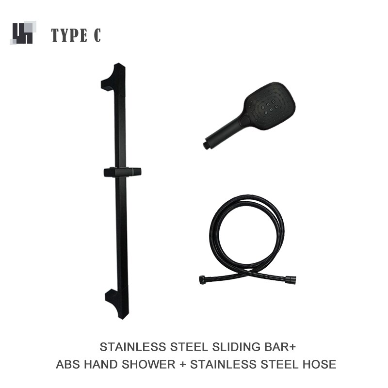 Black 3 Function ABS Hand Held Shower Head High Pressure Rain Shower Sprayer Set Wall Mount Slide Bar with Hose and Bracket: Whole Set C