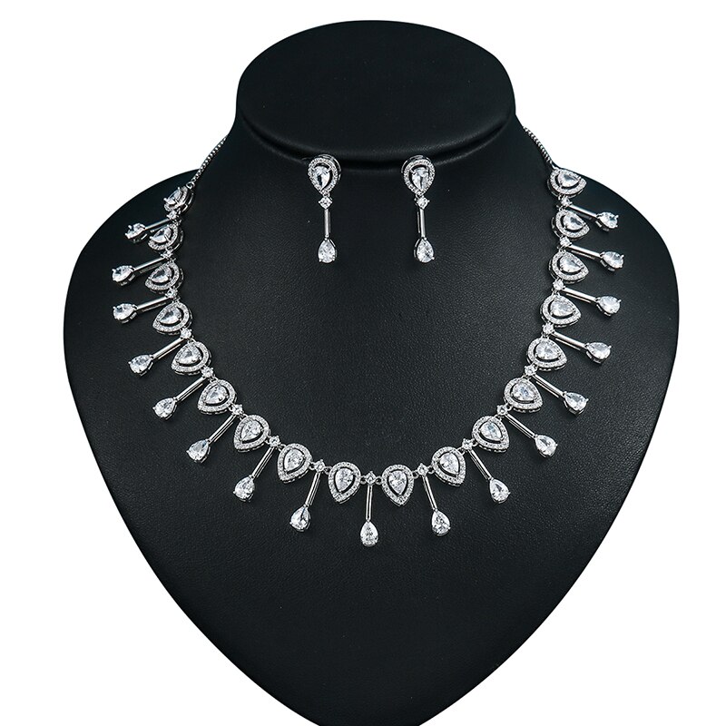 WEIMANJINGDIAN, novedad, exquisito collar y pendientes de cristal rojo Granada de circonia cúbica CZ, conjunto de joyería nupcial para boda